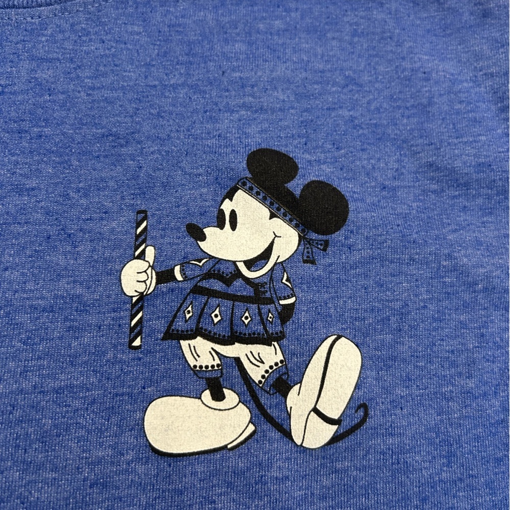 Blue Graphic Tee with Mickey Cartoon Character